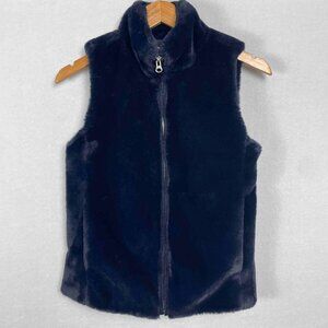 J Crew NWT Dark Blue Faux Fur Vest Womens Size XXS